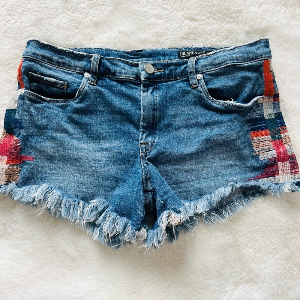 Blank NYC The Astor Cutoff Shorts Womens 29 Blue Denim Cotton Blend Distressed.